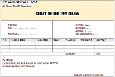 Contoh Formulir Pembelian Barang Dunia Belajar Imagesee