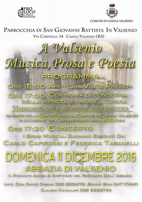 Pro Loco Casola Valsenio DOMENICA 11 DICEMBRE MUSICA PROSA E POESIA