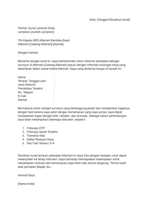 10 Contoh Surat Lamaran Kerja Alfamart Lengkap Dengan Templatenya