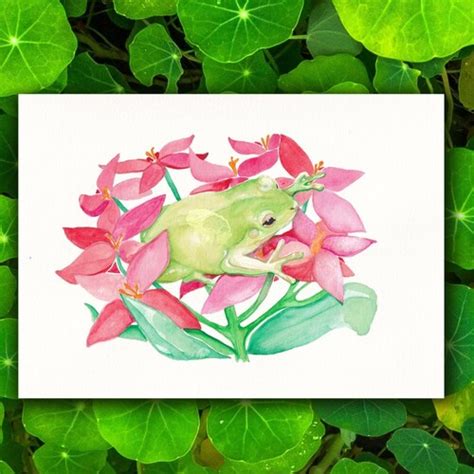 Cute Adorable Frog On Log Art Print Kawaii Wall Art Print Etsy