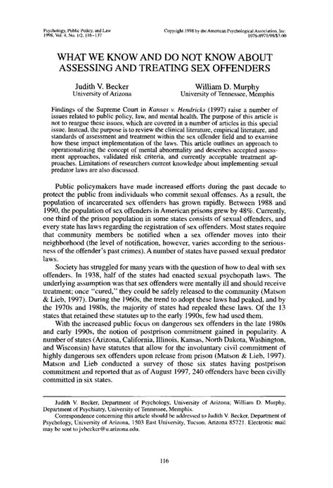PDF What We Know And Do Not Know About Assessing And Treating Sex Offenders