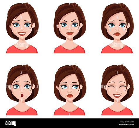 Las Expresiones Faciales De Una Linda Mujer Diferentes Emociones