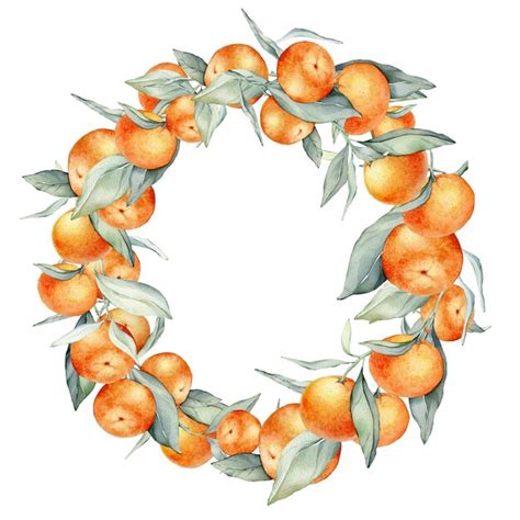 Premium Photo Wreath With Orange Fruits Hand Drawn Watercolor