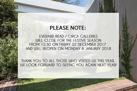 Everard Read And Circa Galleries Closed For Festive Season