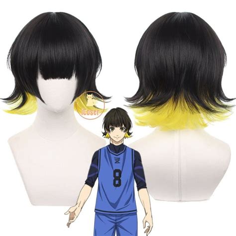 Anime Blue Lock Bachira Meguru Cosplay Wig Black Yellow Hair Bowl Cut