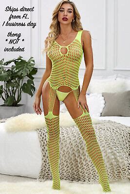 Sexy Neon Lingerie Bodystocking Full Slutty Thigh Highs Fishnet