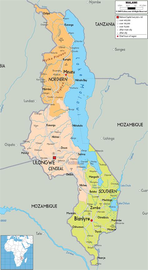 Detailed Political Map of Malawi - Ezilon Maps
