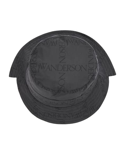 Mens Jw Anderson Black Asymmetric Logo Bucket Hat Harrods Uk