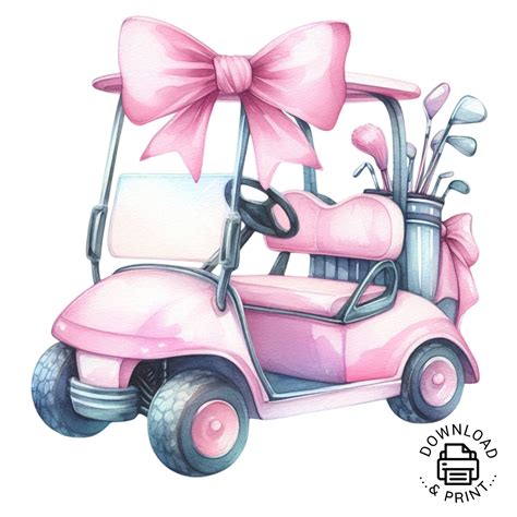 Golf Cart Clipart, Pink Pastel Golf Cart Girl Clipart Nursery Golfer ...