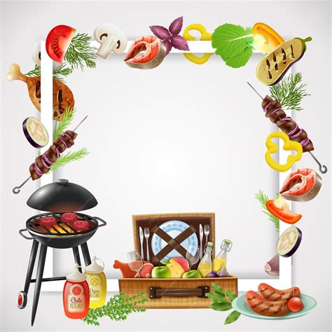 Quadro realista com churrasco diferentes pratos de churrasco legumes e ...