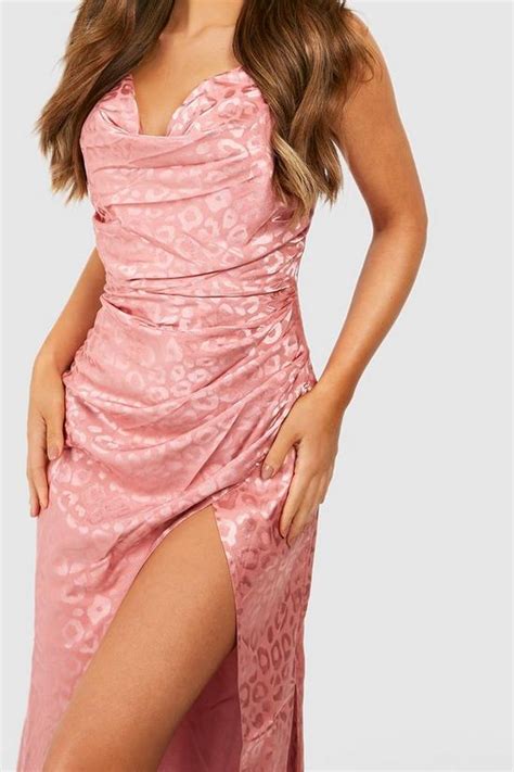 Dresses Satin Cowl Neck Ruched Maxi Dress Boohoo