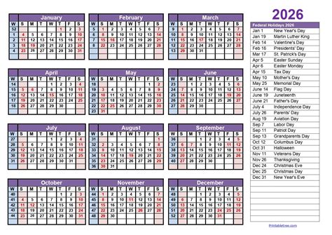 2026 Calendar Printable With Week Numbers Free Printable Templates