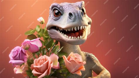 Premium AI Image | dinosaur and a bouquet of flowers