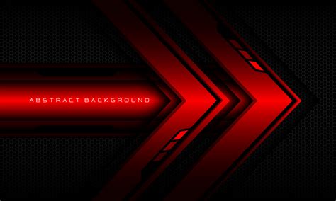 Abstract Red Arrow Black Cyber Geometric Line Banner On Black Hexagon