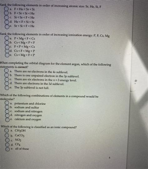 Solved Rank The Following Elements In Order Of Increasing