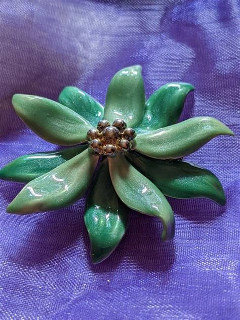 Flower Brooch Green Blue Gem