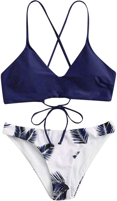 lecduo Maillot de Bain Femme Maillot de Bain Bikini à Imprimé Feuilles Ensemble de Bikini AVCE