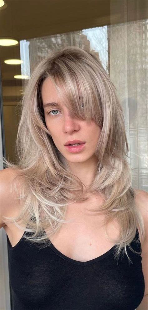 Trendy Ways To Wear Curtain Bangs Champagne Blonde Layered Haircut Long Hair Styles Hair