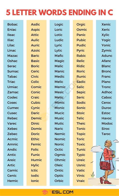 Letter Words Ending In C English Words Esl