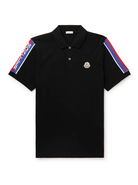 Moncler Logo appliquéd Webbing trimmed Cotton piqué Polo Shirt In Black