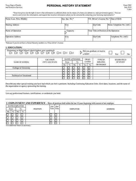 Form Personal History Statement Fill Online Printable Fillable