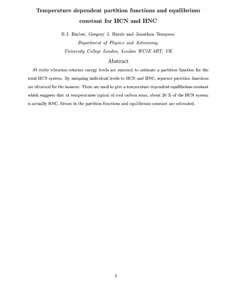 Temperature Dependent Partition Functions And Equilibrium Constant For