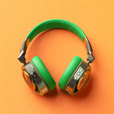 Premium Ai Image Modern Green Headphones On Orange Background Music