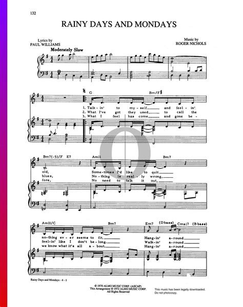 Rainy Days And Mondays The Carpenters Piano Sheet Music Oktav