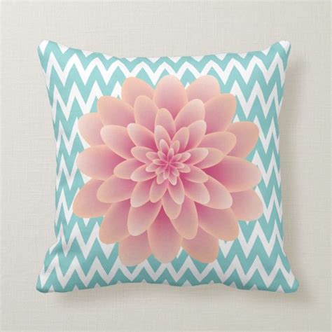 Large Pink Chrysanthemum And Turquoise Chevron Throw Pillow Zazzle Chevron Throw Pillows