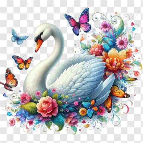 D Beautiful Duck And Flowers On Transparent Background Beautiful Duck