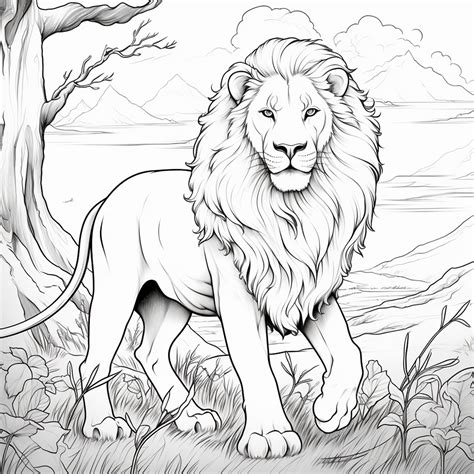 Coloring Book Page Of Loin For Kids Premium Ai Generated Image