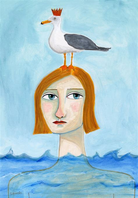 Swimming Nude Girl With Sea Gull 2 Acrylic Painting Sharyn Bursic Artfinder