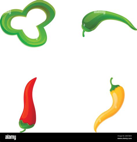Chili Pepper Icons Set Cartoon Vector Colorful Hot Pepper Seasoning For Dish Food Stock