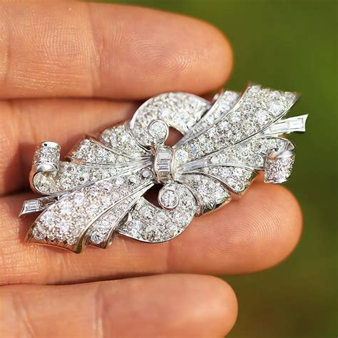 Vintage Art Deco Old Mine Cut Diamond Brooch Pin in Platinum - Once ...