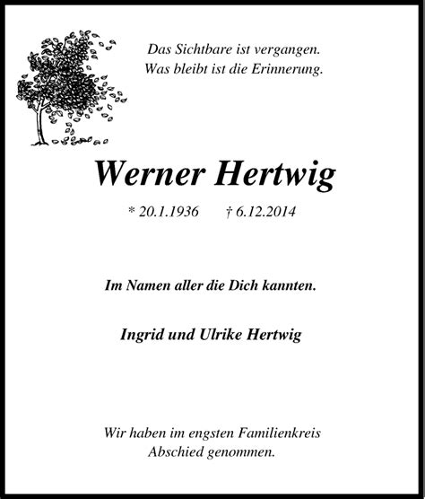 Traueranzeigen Von Werner Hertwig Trauer In Nrw De