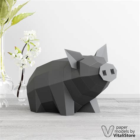 Sitting Pig Papercraft D Papercraft Pig Low Poly Piggy Pig Diy Gift