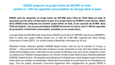 Engie Remporte Un Projet Olien De Mw En Inde Portant Gw Les