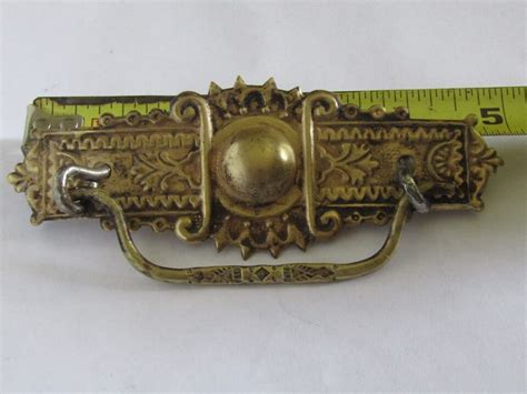 Set Antique Victorian Dresser Drawer Pulls Stamped Brass Bails