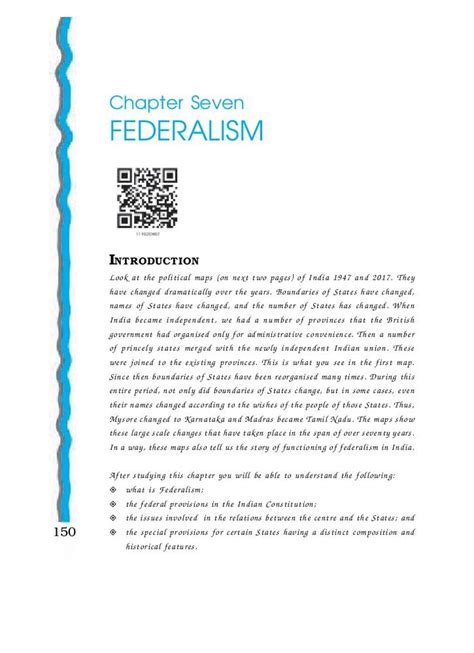 NCERT Book Class 11 Political Science Chapter 7 Federalism PDF AglaSem