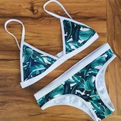 Cute Green Leaf Two Piece Leaf Bikini On Luulla