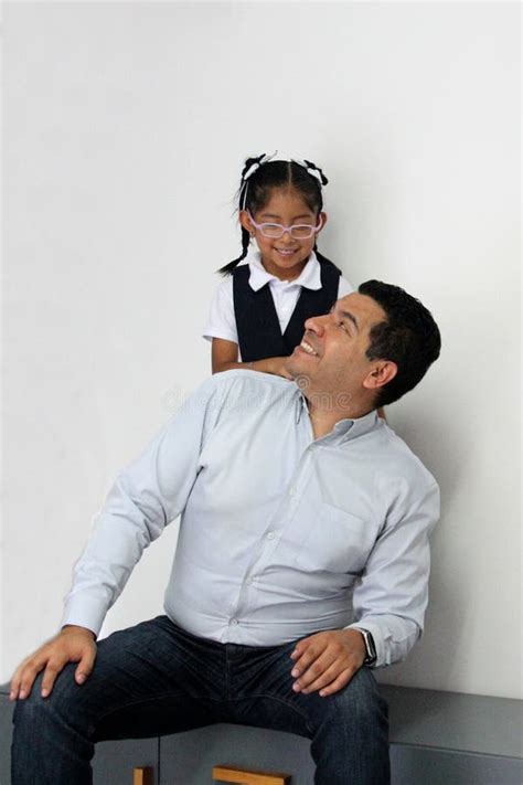 Divorced Single Dad With His 4 Year Old Brunette Latina Daughter In School Uniform Spending