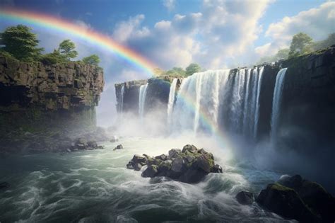 Premium Photo Rainbow Over Waterfalls