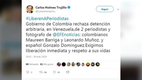 Colombia exige liberación inmediata de periodistas de EFE detenidos en