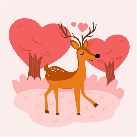 Deer Baby Character Fall In Love Cute Cartoon Deer With Flower On A