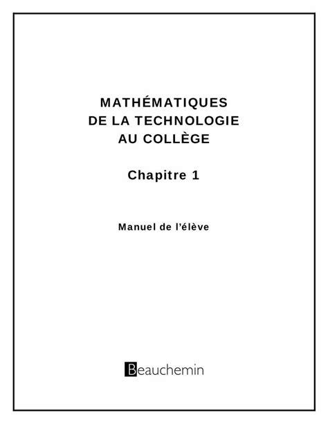 Pdf Math Matiques De La Technologie Au Coll Ge Lun Des Objectifs