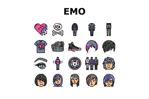 Emo Punk Rock Tattoo Cute Icons Set Vect Graphic by stockvectorwin ...