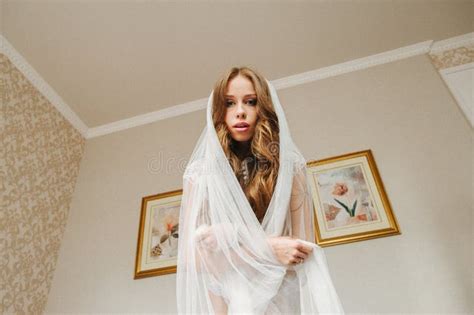 Beautiful Lady In Elegant White Lingerie Wearing Wedding Veil Stock Image Image Of Beautiful