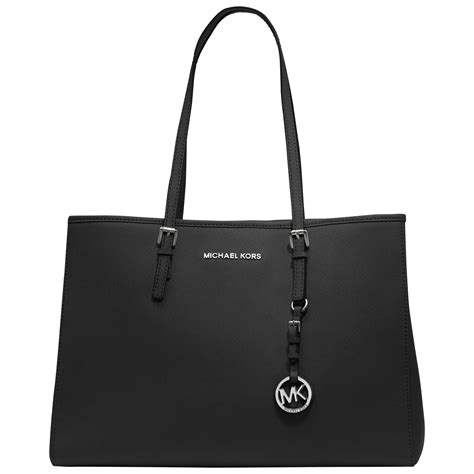 Michael Michael Kors Jet Set East West Large Leather Tote Bag In Black