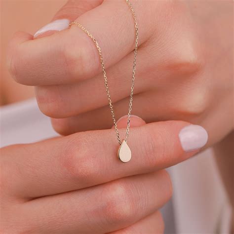 14k Solid Gold Drop Necklace Water Drop Necklace Gold Water Etsy