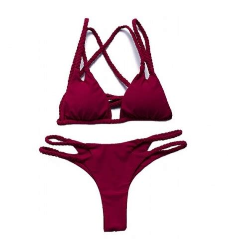 Women Sexy Criss Cross Front Halter Two Piece Bikini Set Swimsuit Red Cd El M